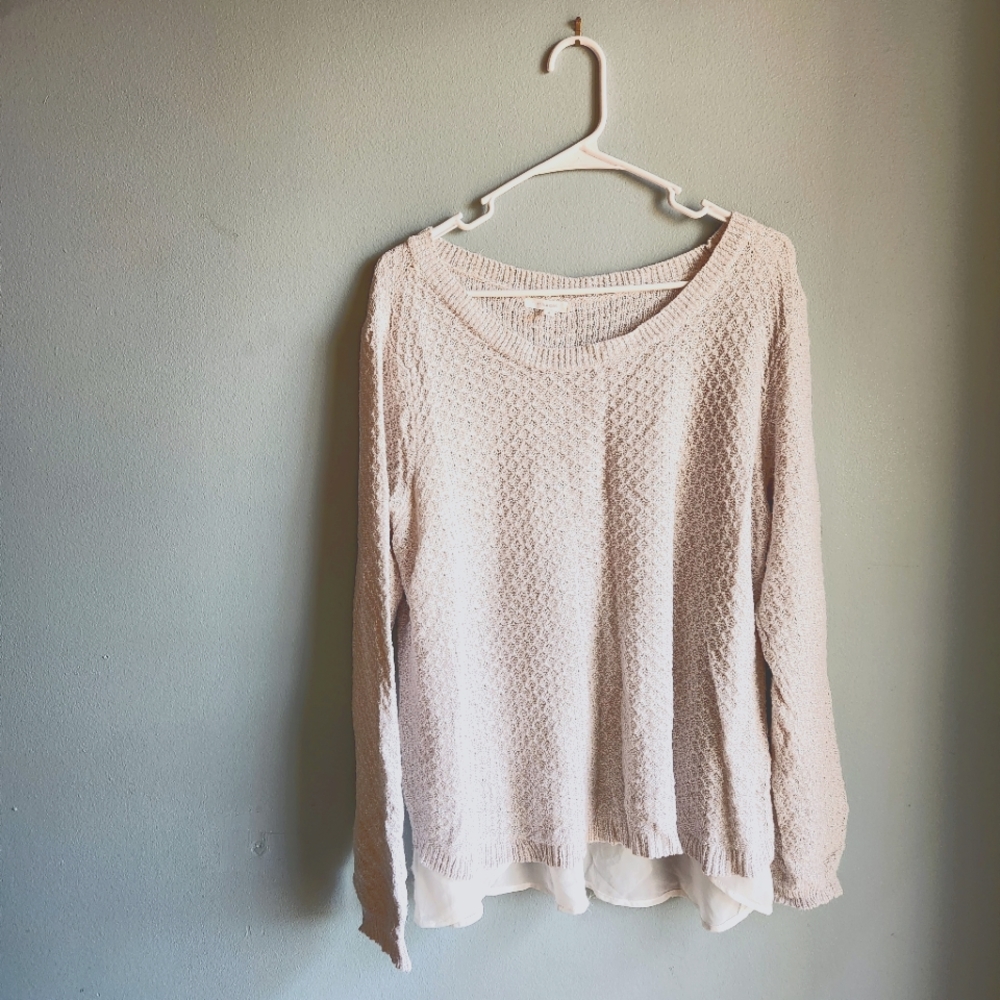 2x Maurices tan cream light waffle  sweater shirt with flowy undershirt bottom